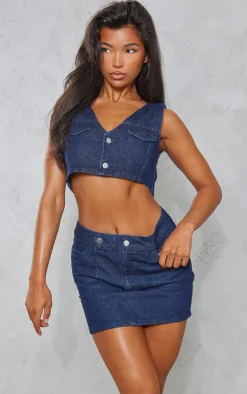 Raw Indigo Wash Cropped Denim Vest