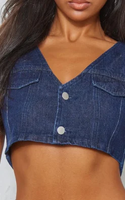 Raw Indigo Wash Cropped Denim Vest