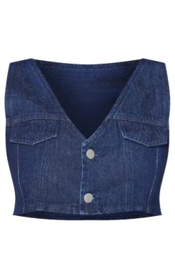 Raw Indigo Wash Cropped Denim Vest