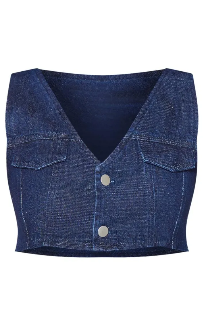 Raw Indigo Wash Cropped Denim Vest