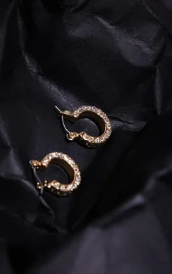 Real Gold Plated Diamante Mini Hoop Earrings