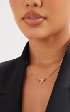 Real Gold Plated Paved Circle Link Necklace