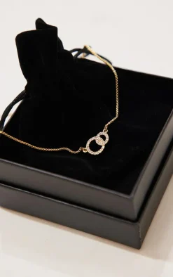 Real Gold Plated Paved Circle Link Necklace