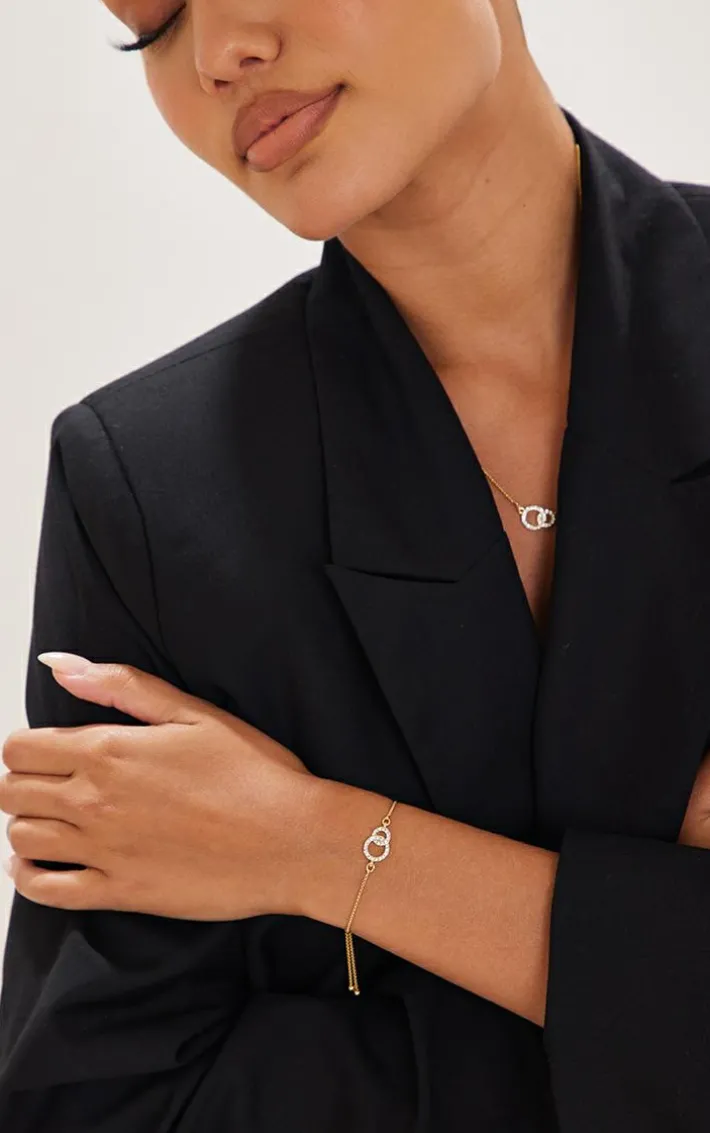 Real Gold Plated Paved Circle Link Pully Bracelet