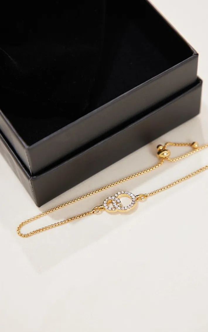 Real Gold Plated Paved Circle Link Pully Bracelet