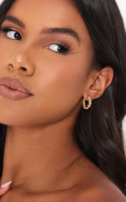 Real Gold Plated Twisted Mini Hoop Earrings