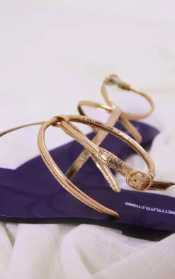 Real Leather Gold Square Toe Thong Barely There Strap Flat Sandals