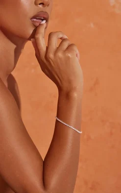 Real Silver Plated Diamante Tennis Bracelet