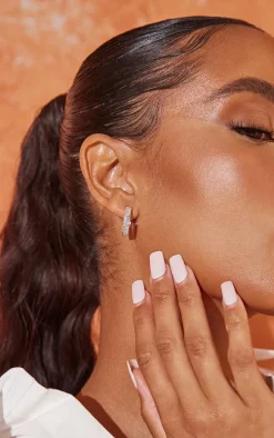 Real Silver Plated Double Diamante Row Hoop Earrings