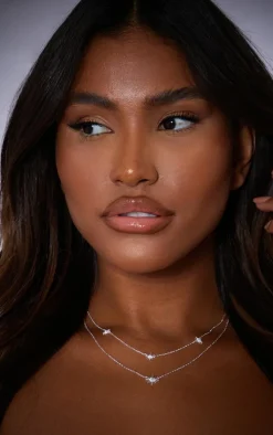 Real Silver Plated Star Diamante Necklace