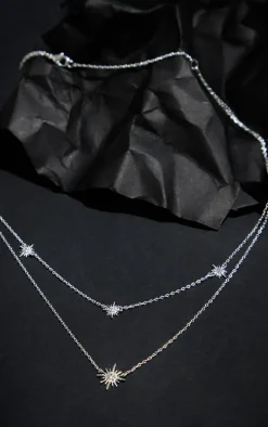 Real Silver Plated Star Diamante Necklace