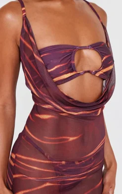 Red Abstract Print Deep Plunge Maxi Beach Dress