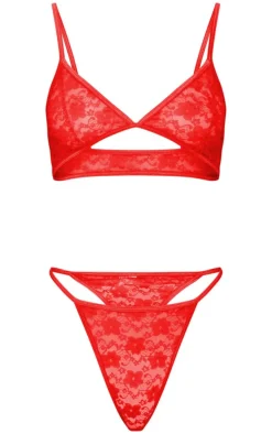 Red Basic Lace Lingerie Set