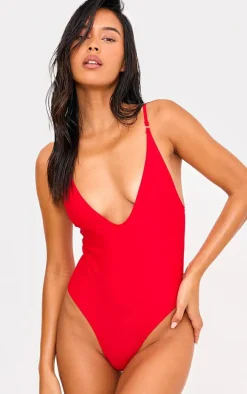 Red Basic Low Scoop Swimsuit