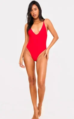 Red Basic Low Scoop Swimsuit