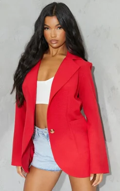 Red Basic Single Breasted Oversized Blazer