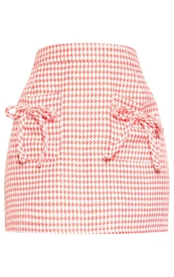 Red Boucle Bow Detail Pocket Mini Skirt