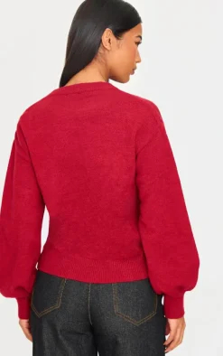 Red Bow Detail Oversized Christmas Sweater