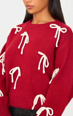 Red Bow Detail Oversized Christmas Sweater