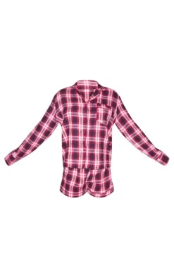 Red Brushed Check Mix And Match Long Sleeve Button Up PJ Top