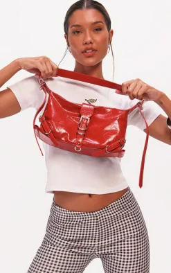 Red Buckle Shoulder Bag