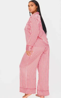 Red Candy Stripe Satin Long Pj Set