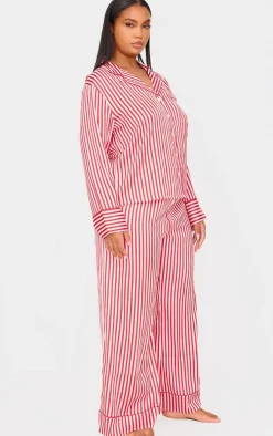 Red Candy Stripe Satin Long Pj Set