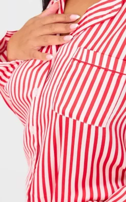 Red Candy Stripe Satin Long Pj Set