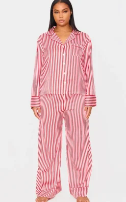 Red Candy Stripe Satin Long Pj Set