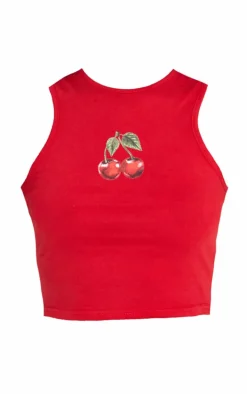 Red Cherry Graphic Detail Racer Vest Top