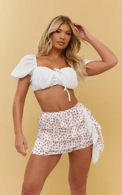 Red Cherry Printed Ruffle Tiered Mini Skirt