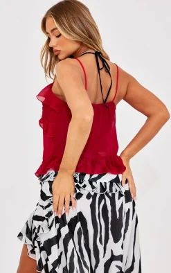 Red Chiffon Frill Tie Front Cami Top