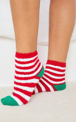 Red Christmas Stripe Fluffy Sleep Socks