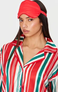 Red Chunky Stripe Satin Long PJ Set