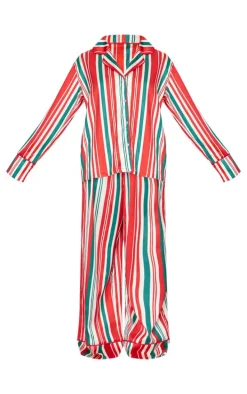 Red Chunky Stripe Satin Long PJ Set