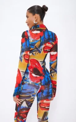 Red Collage Printed Chiffon Shirt