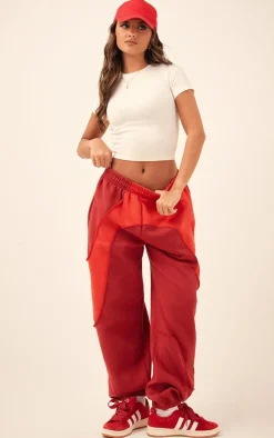 Red Color Block Sweat Cuffed Oversized Sweatpants