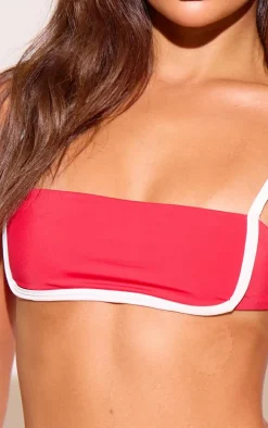 Red Contrast Binding Bikini Top