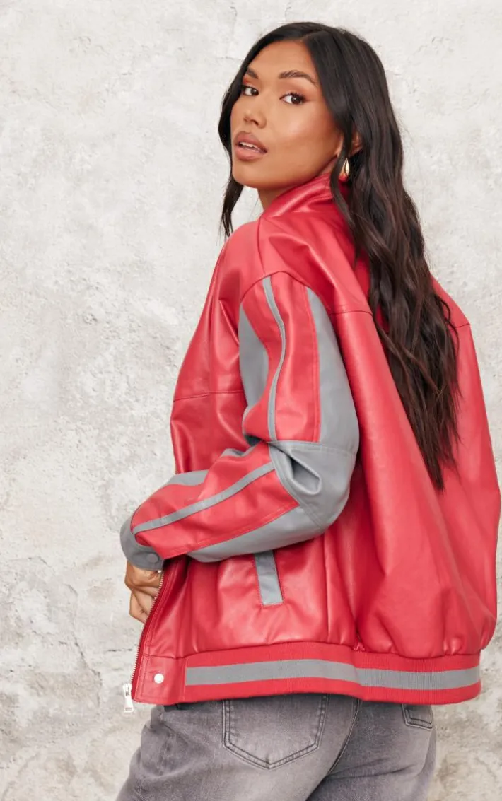 Red Contrast Color Block Oversized Jacket