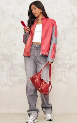 Red Contrast Color Block Oversized Jacket
