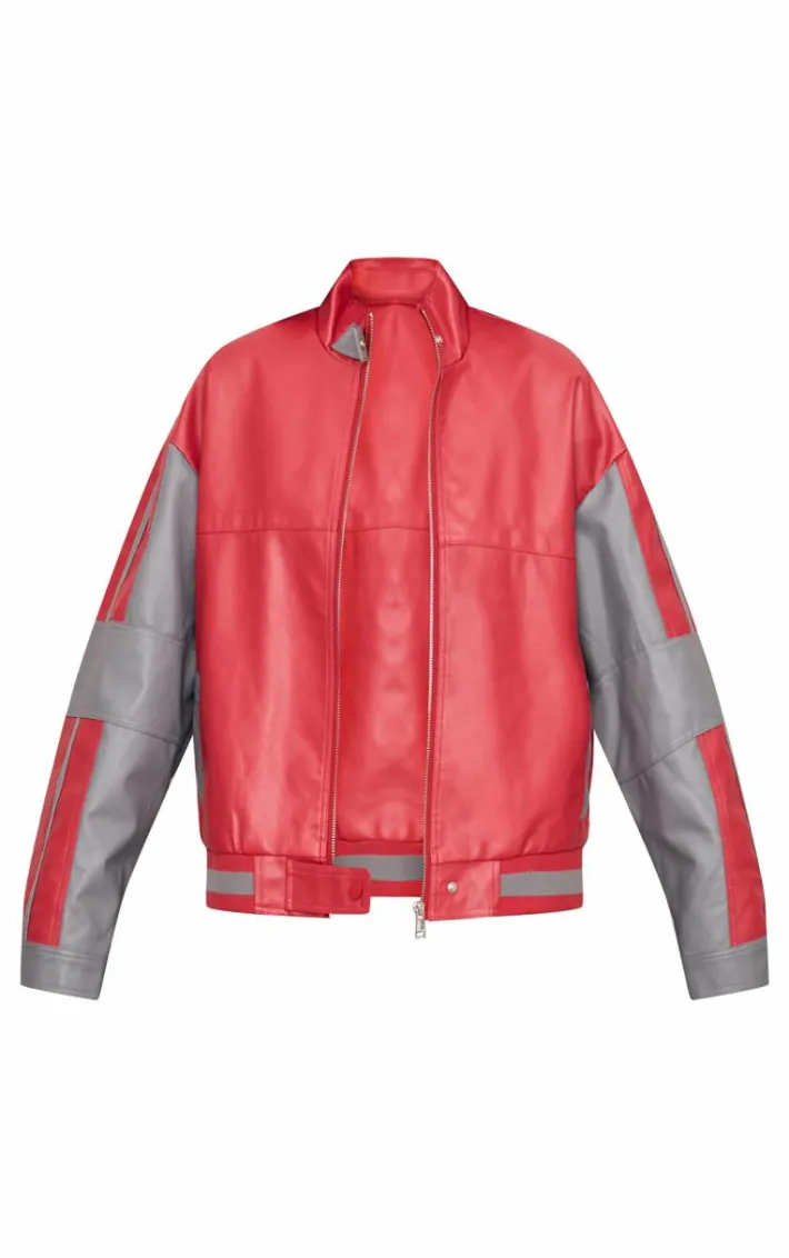 Red Contrast Color Block Oversized Jacket