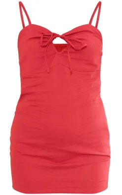 Red Cotton Cut Out Ruched Bodycon Dress