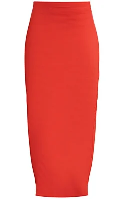 Red Cotton Low Rise Maxi Skirt