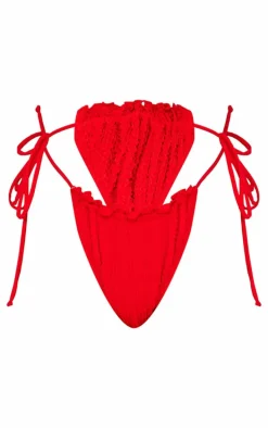 Red Crinkle Frill Tie Side Bikini Bottoms