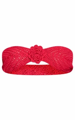 Red Crochet Flower Applique Bandeau Bikini Top