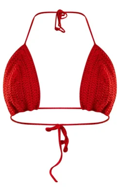 Red Crochet Triangle Bikini Top