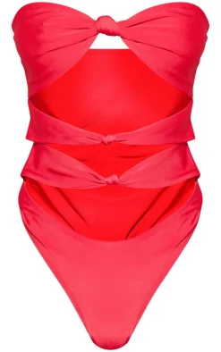 Red Cut Out Knot Swimsuit
