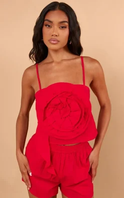 Red Extreme Oversized Corsage Cami Top