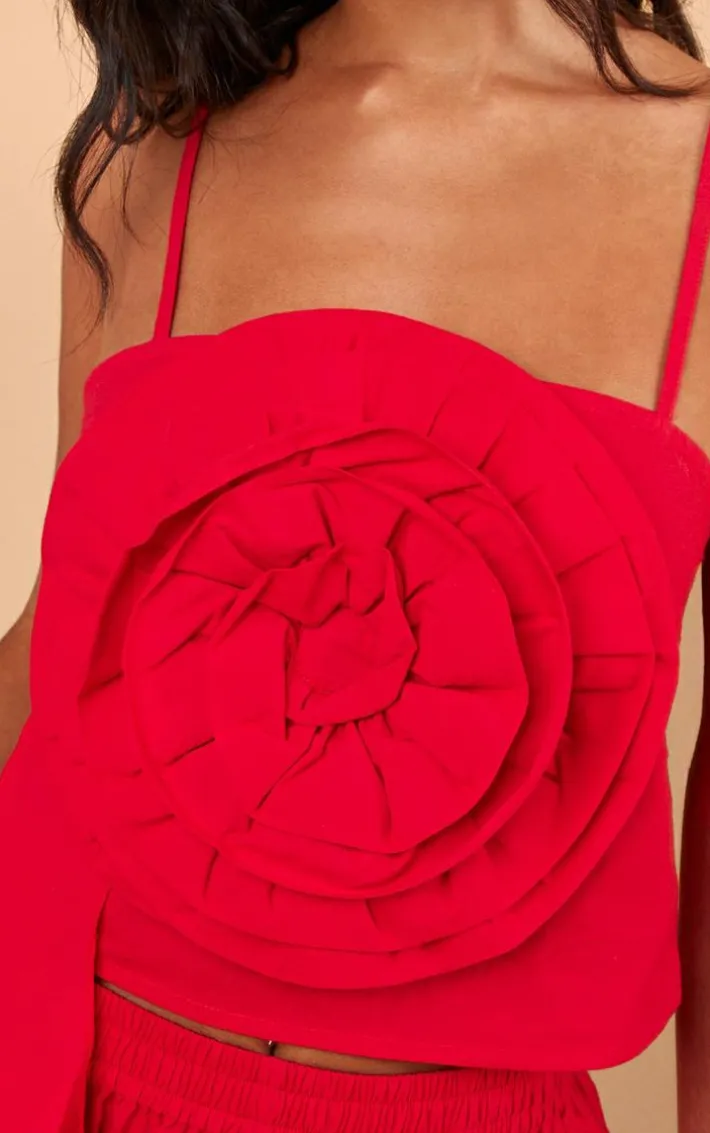 Red Extreme Oversized Corsage Cami Top