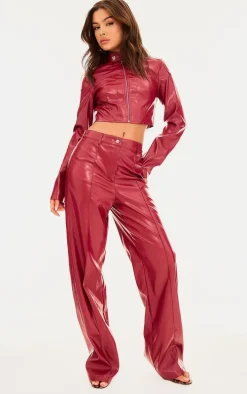 Red Faux Leather Biker Jacket